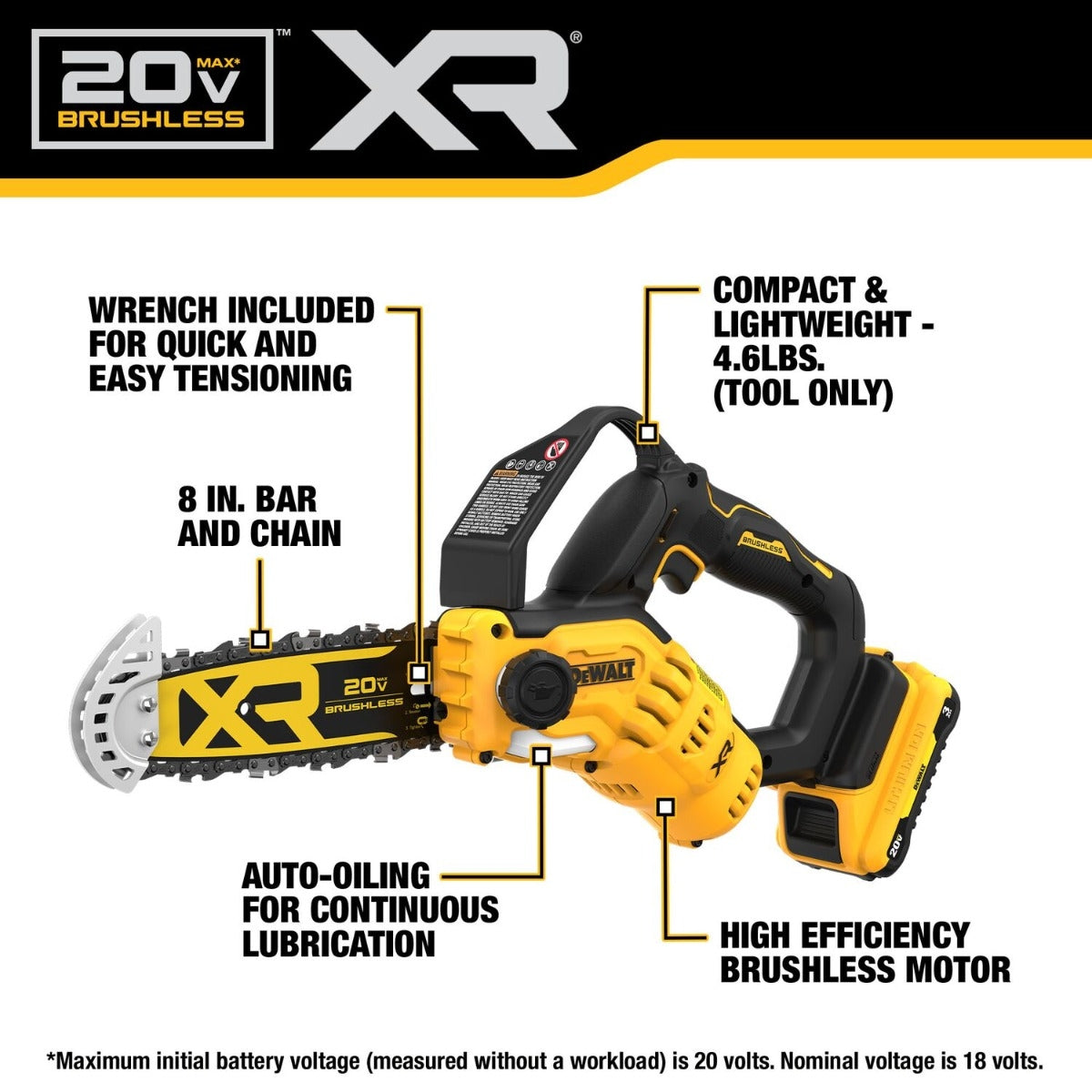 DeWalt DCCS623L1 20V MAX XR Brushless 8 in. Chainsaw 3.0Ah Kit
