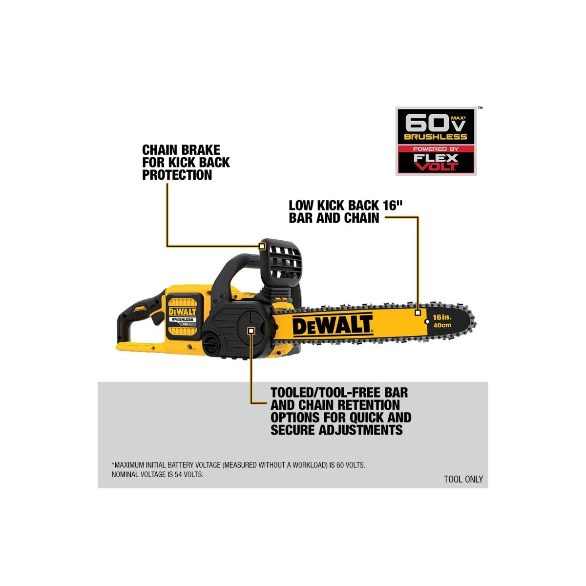 Dewalt DCCS670B FLEXVOLT 60V MAX Brushless Chainsaw, Tool Only